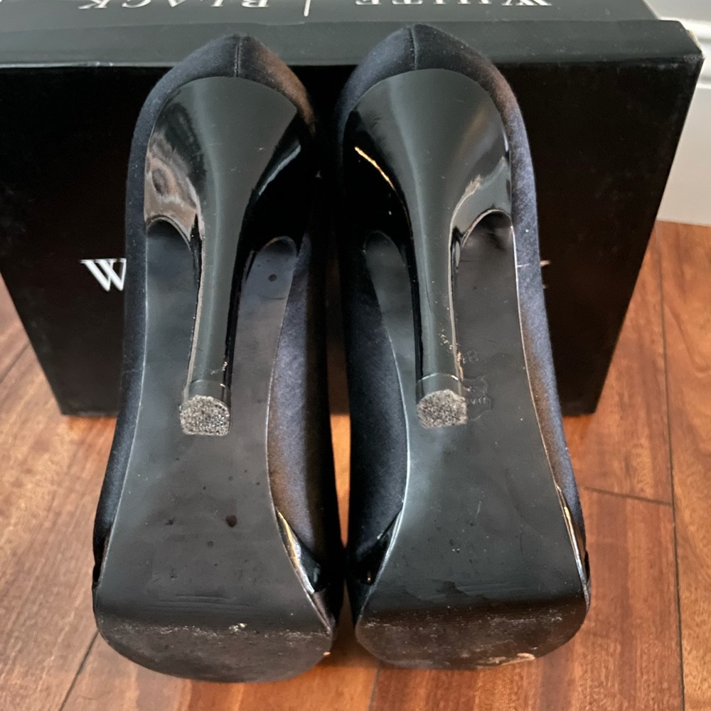 WHBM Ray black satin peep platform heel - Picture 9 of 9